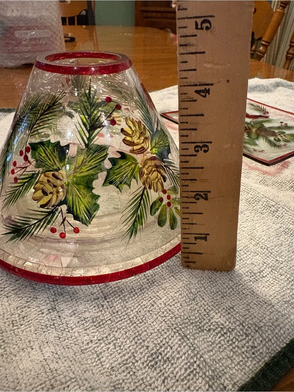 Yankee Candle Red-Trim Glass Hurricane and Tray with Pine & Cardinal Motif